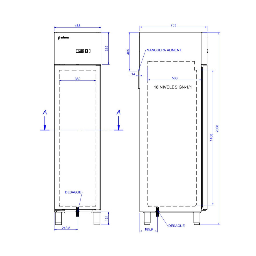 Armario Inox GN 1/1 Congelación ANG-511 HC