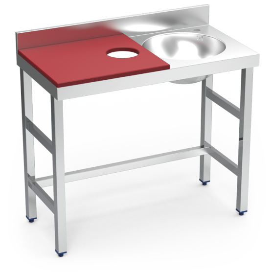 Fricosmos Mesa inox roja de preparación y lavado con cubeta
