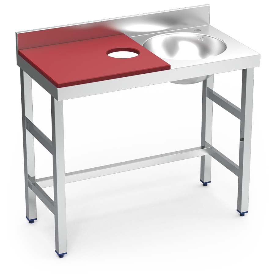 Fricosmos Mesa inox roja de preparación y lavado con cubeta