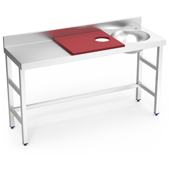 Fricosmos Mesa inox de preparación y lavado roja 1500 mm