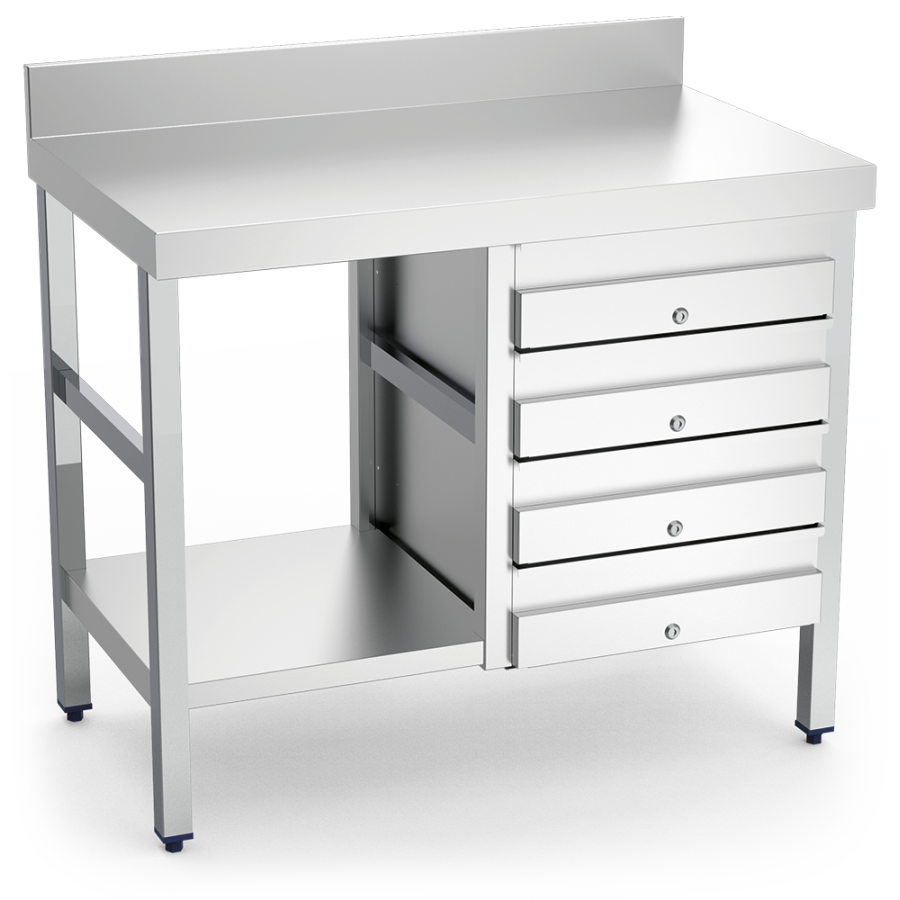 Fricosmos Mesa Mural Inox con 4 Cajones Derecha 1000 mm