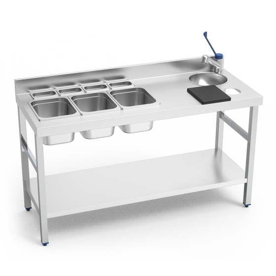 Fricosmos Mesa barman inox mural con grifo, cubetas y entrepaño