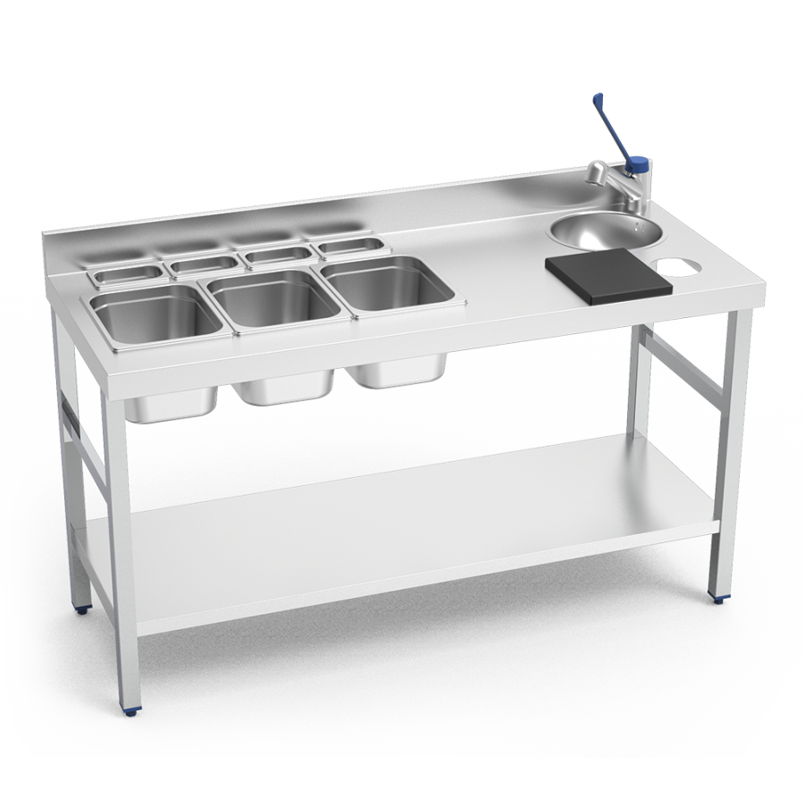 Fricosmos Mesa barman inox mural con grifo, cubetas y entrepaño