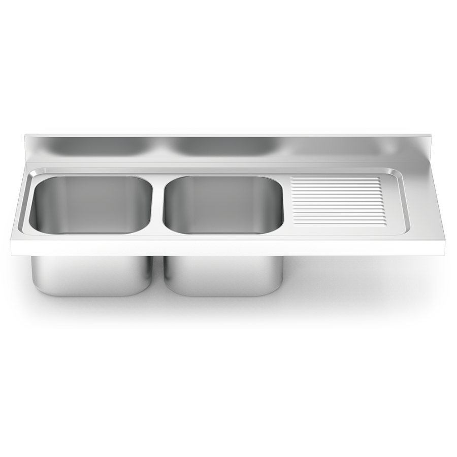 Fregadero 1400x550 con 2 cubetas y 1 escurridor derecha