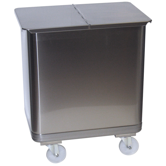 Contenedor inox. con tapa media abertura y ruedas 115 lts.
