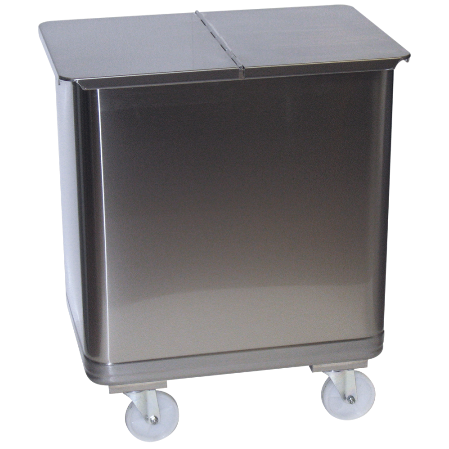 Contenedor inox. con tapa media abertura y ruedas 115 lts.
