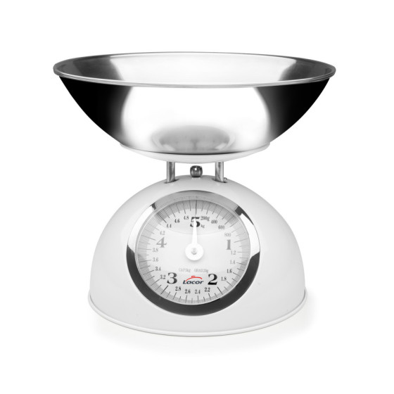Báscula Mecánica Retro White | Bol Inox 2 L | Capacidad 5 kg | Precisión 20 g | Estilo Vintage