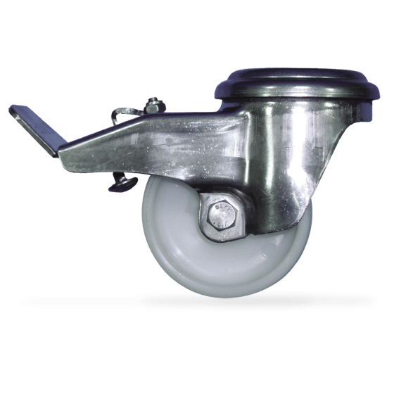 Fricosmos rueda inox giratoria con freno y nylon Ø80 mm
