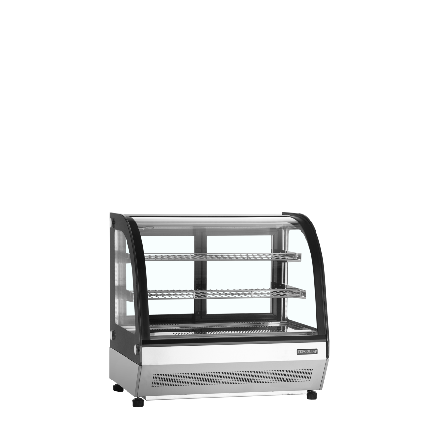Vitrina de Sobremesa TEFCOLD LCT750C/BLACK | Cristal Curvo y Acero Inox | 700x560x670 mm | Capacidad 60 L | Clase C