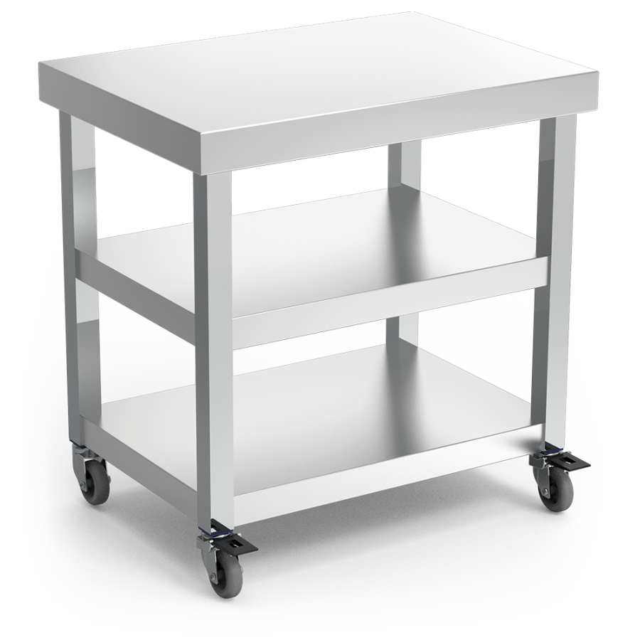 Fricosmos Mesa Inox Central con 2 Entrepaños y Ruedas