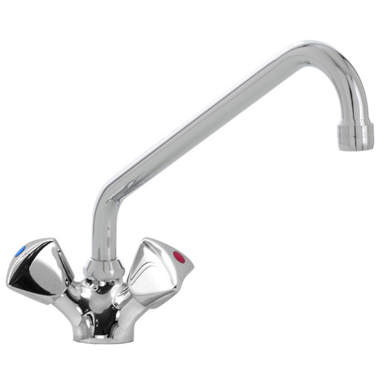 Grifo monobloc de 2 aguas y pomos triangulares. Caño giratorio Ø 20 mm, longitud 300 mm