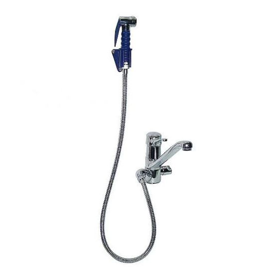Grifo monomando de 2 aguas con ducha y soporte a la pared. Longitud del flexible 1.000 mm.
