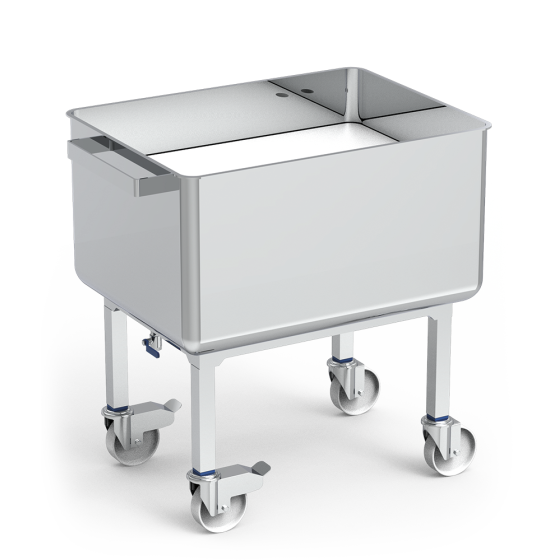 Fricosmos - Carro contenedor inox con fondo elevable y desagüe