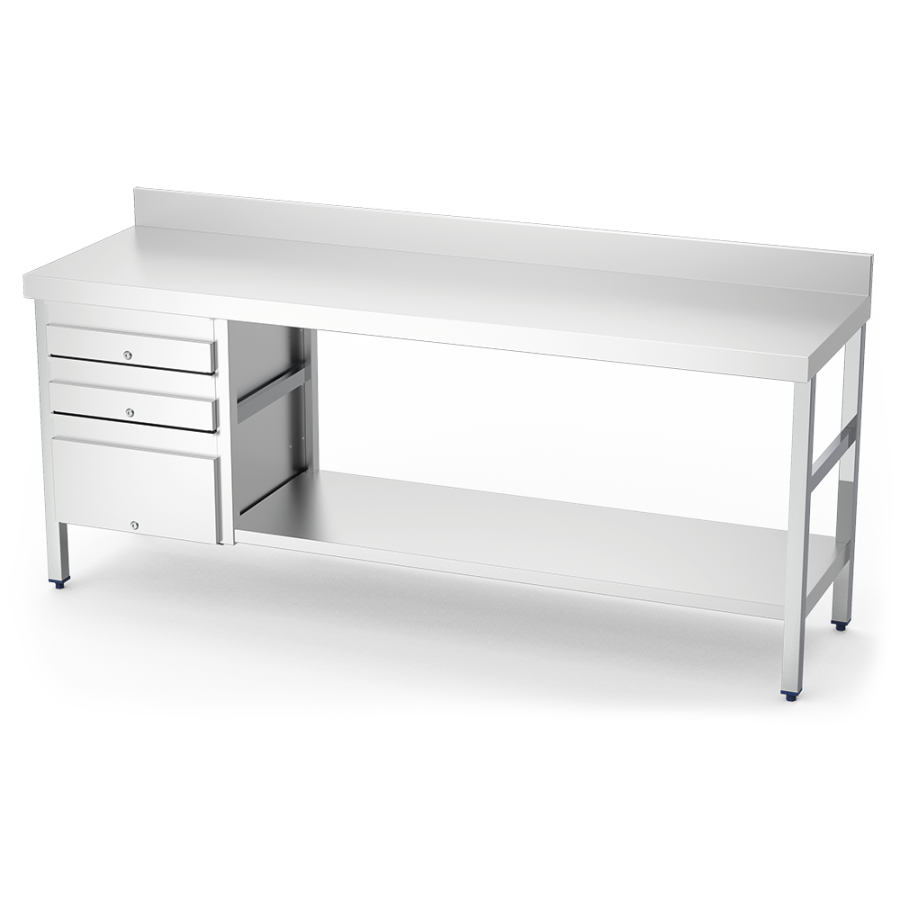 Fricosmos Mesa mural inox con 3 cajones izquierda 1500 mm