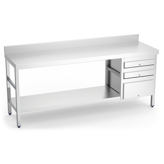Fricosmos Mesa Mural Derecha con 3 Cajones de Acero Inoxidable