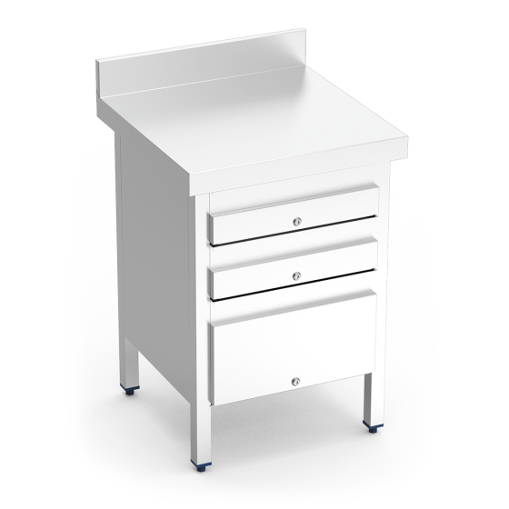 Fricosmos - Mesa de trabajo inox con 3 cajones y peto posterior