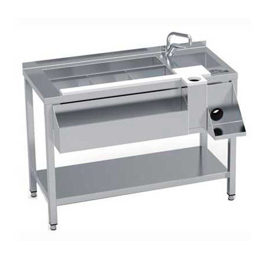 Mesa de coctelería con estante y cuba fregadero a la derecha MCE-120D de 1200x745x900 mm