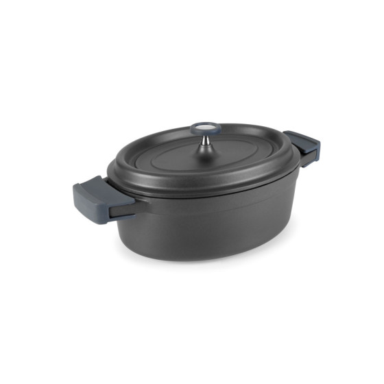 Cacerola Oval Cocotte con Tapa Negra | Aluminio Fundido | 26x20 cm | Capacidad 3,5 L | Antiadherente ILAG Inducción