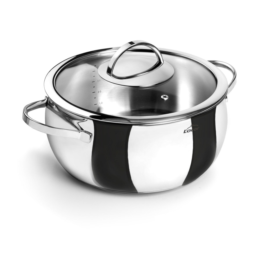 Cacerola con Tapa Belly | Acero Inox 18/10 | Ø 24 cm | Capacidad 4,4 L | Diseño Bombeado Inducción