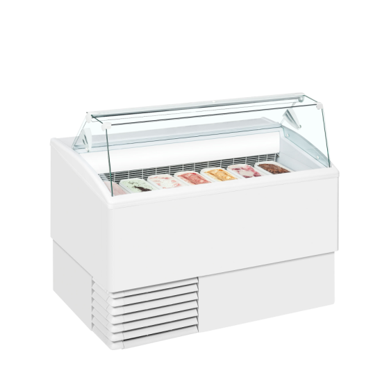 Vitrina para Helados ISA ISETTA 7ST | 7 Cubetas Napoli + Almacenaje | Cristal Plano | 1354x800x1176 mm | Clase B