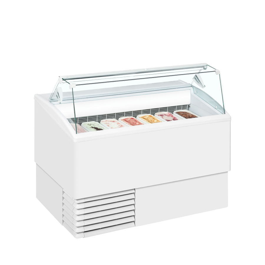 Vitrina para Helados ISA ISETTA 7ST | 7 Cubetas Napoli + Almacenaje | Cristal Plano | 1354x800x1176 mm | Clase B