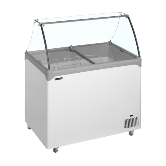 Congelador de Arcón TEFCOLD NIC302SC-SO | Vitrina para 7 Cubetas (5L) | 1030x650x885 mm | Cristal Curvo | Clase Climática 5