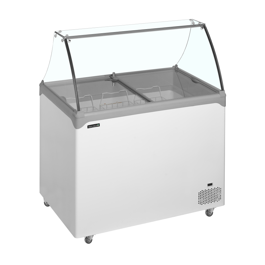 Congelador de Arcón TEFCOLD NIC302SC-SO | Vitrina para 7 Cubetas (5L) | 1030x650x885 mm | Cristal Curvo | Clase Climática 5