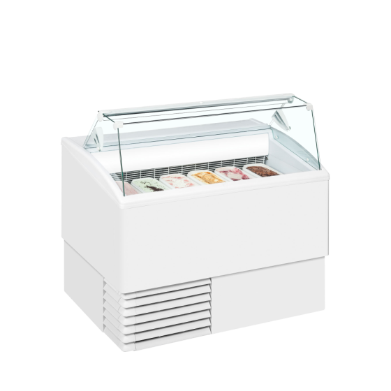 Vitrina para Helados ISA ISETTA 6ST | 6 Cubetas Napoli + Almacenaje | Cristal Plano | 1184x800x1176 mm | Clase B