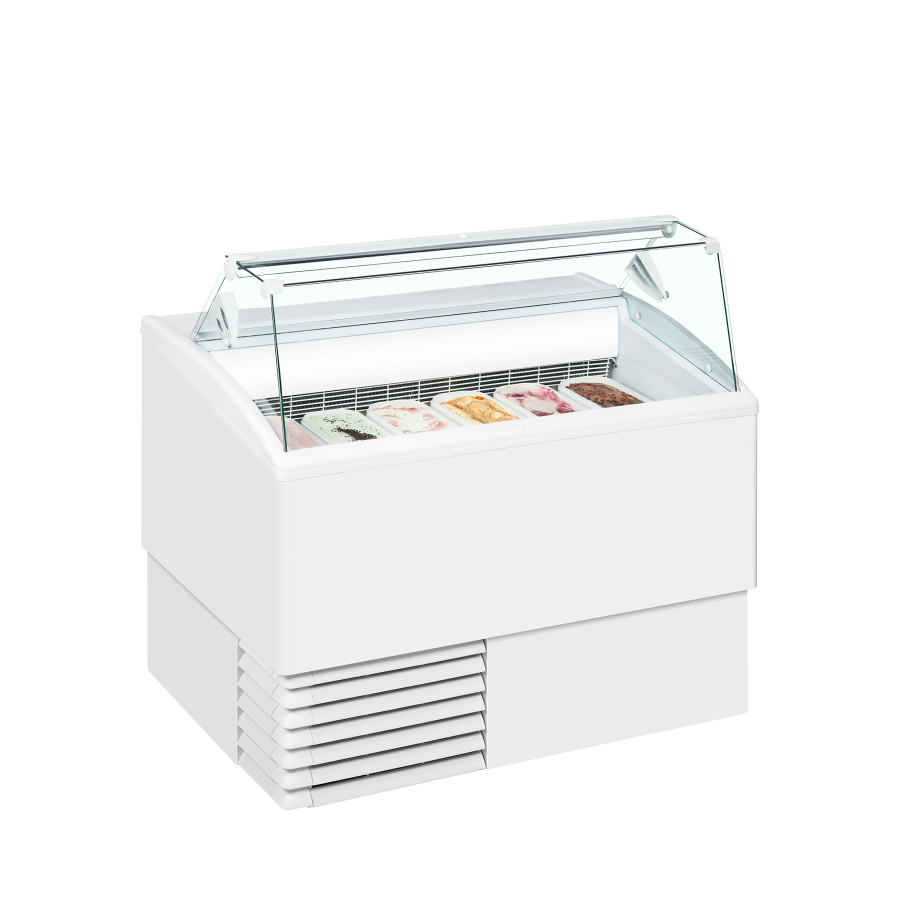 Vitrina para Helados ISA ISETTA 6ST | 6 Cubetas Napoli + Almacenaje | Cristal Plano | 1184x800x1176 mm | Clase B