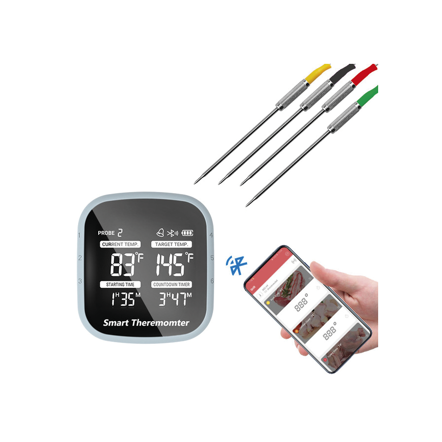 Termómetro barbacoa bluetooth con 4 sondas