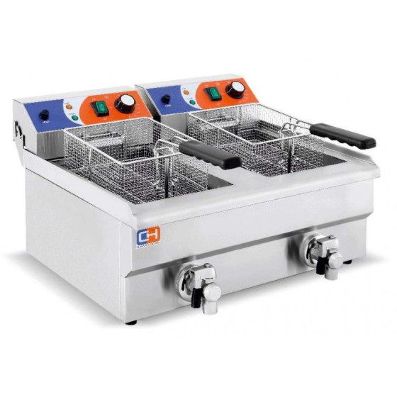 Freidora Eléctrica 12+12 litros brutos CON Grifo de 686x530 x385h mm PEKIN EF-162V