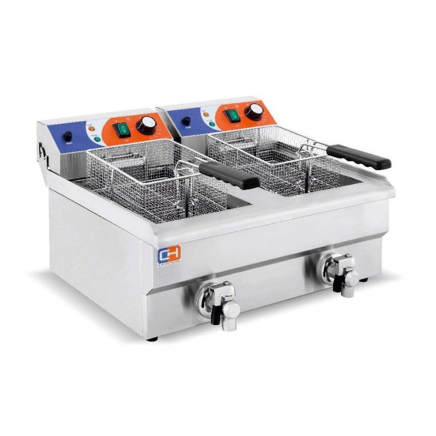 Freidora Eléctrica 12+12 litros brutos CON Grifo de 686x530 x385h mm PEKIN EF-162V