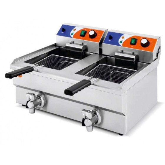 Freidora Eléctrica 10+10 brutos litros CON Grifo de 570x470x345h mm PEKIN EF-102V