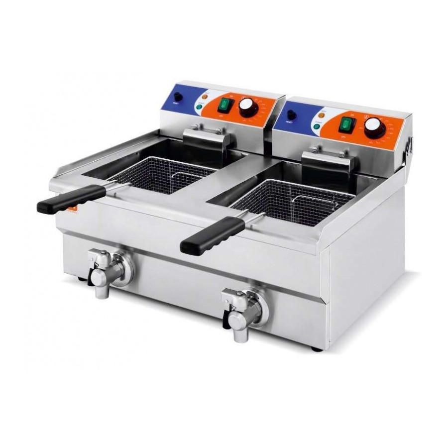 Freidora Eléctrica 10+10 brutos litros CON Grifo de 570x470x345h mm PEKIN EF-102V