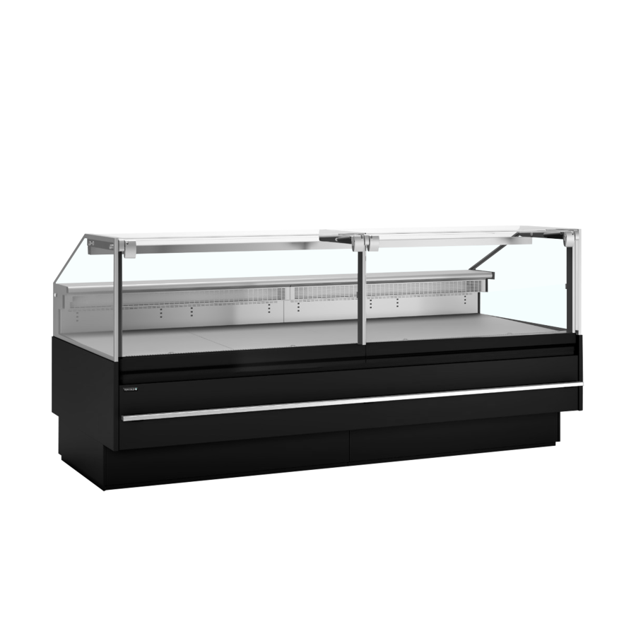 Vitrina Mostrador Refrigerada TEFCOLD SOCA25090B | Cristal Elevable | Cubierta 900 mm Inox | 2548x1120x1190 mm