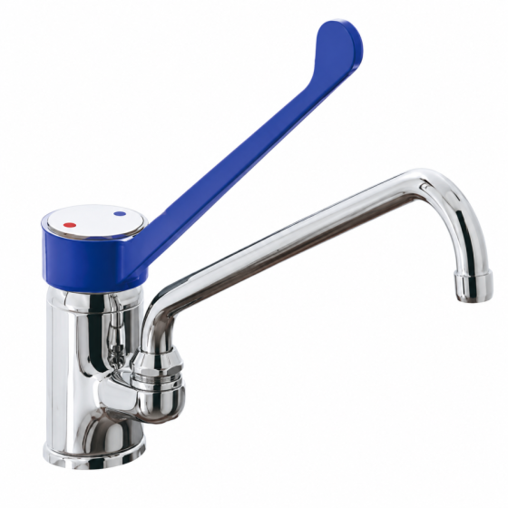 Grifo monomando de 2 aguas con palanca larga. Caño giratorio Ø 20 mm, longitud 250 mm