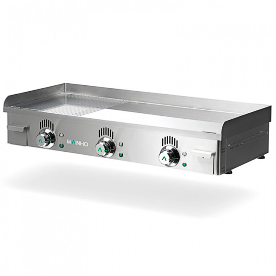 Plancha profesional eléctrica NCREM-100N de acero inoxidable con placa semi-ranurada