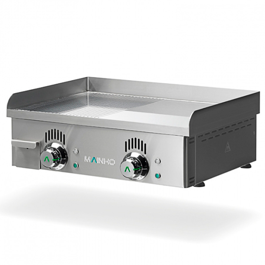 Plancha profesional eléctrica NSREM-60N de acero inoxidable con placa semi-ranurada rectificada