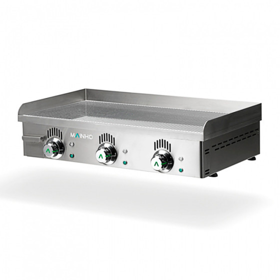 Plancha profesional eléctrica NCRREM-80N de acero inoxidable con placa ranurada