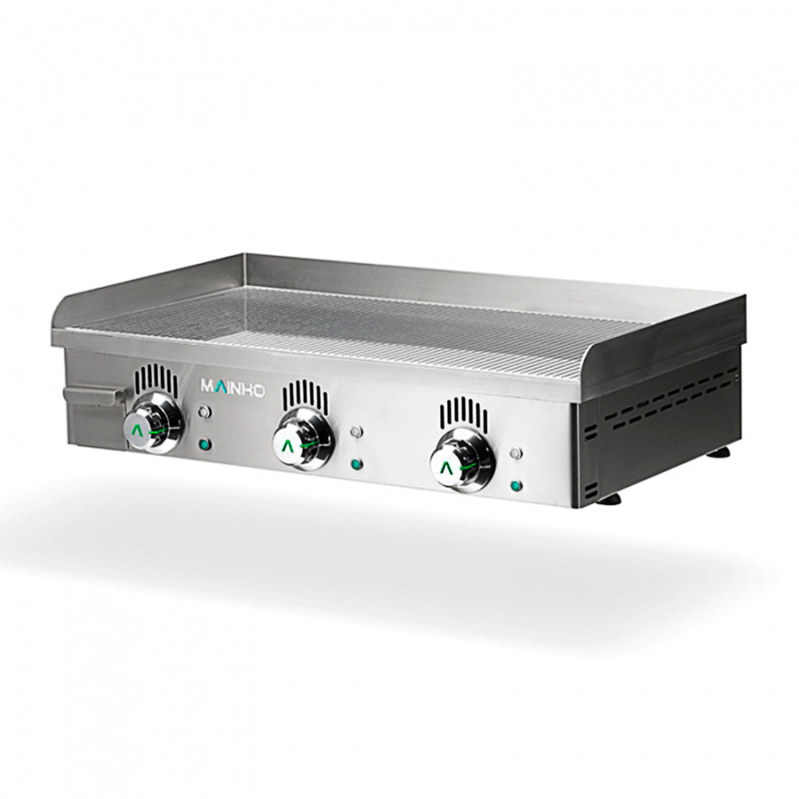 Plancha profesional eléctrica NCRREM-80N de acero inoxidable con placa ranurada