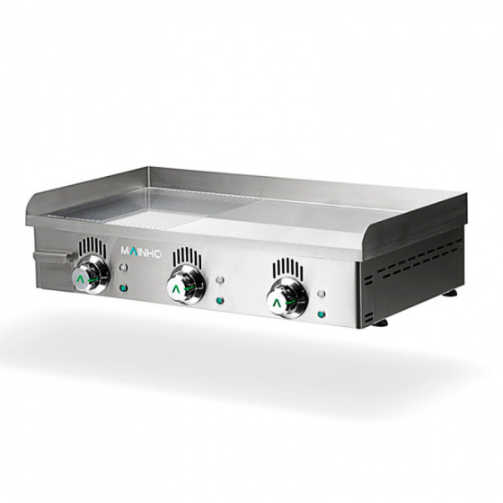 Plancha profesional eléctrica NSREM-80N de acero inoxidable con placa semi-ranurada rectificada