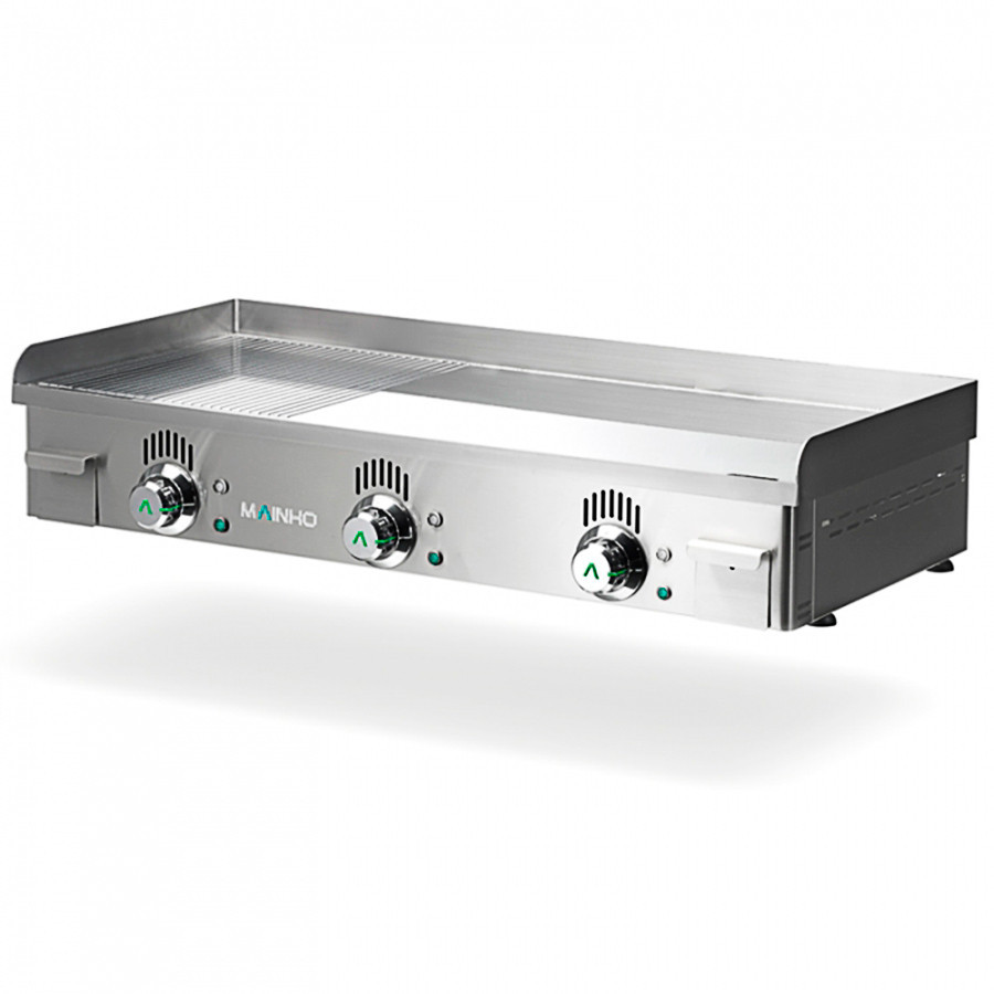 Plancha profesional eléctrica NSREM-100N de acero inoxidable con placa semi-ranurada rectificada