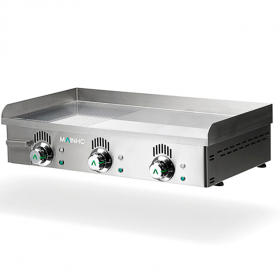 Plancha profesional eléctrica NCREM-80N de acero inoxidable con placa semi-ranurada