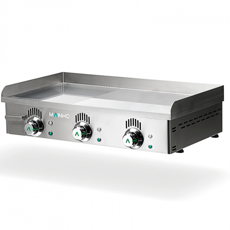 Plancha profesional eléctrica NCREM-80N de acero inoxidable con placa semi-ranurada