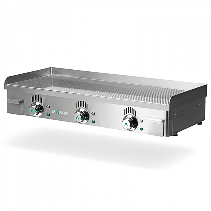 Plancha profesional eléctrica NCRREM-100N de acero inoxidable con placa ranurada