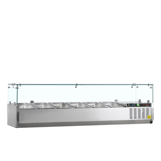 Vitrina de Ingredientes TEFCOLD GVC33-140 | Sobre Encimera | Estructura de Cristal | 6 x GN1/4 | 1400x335x448 mm