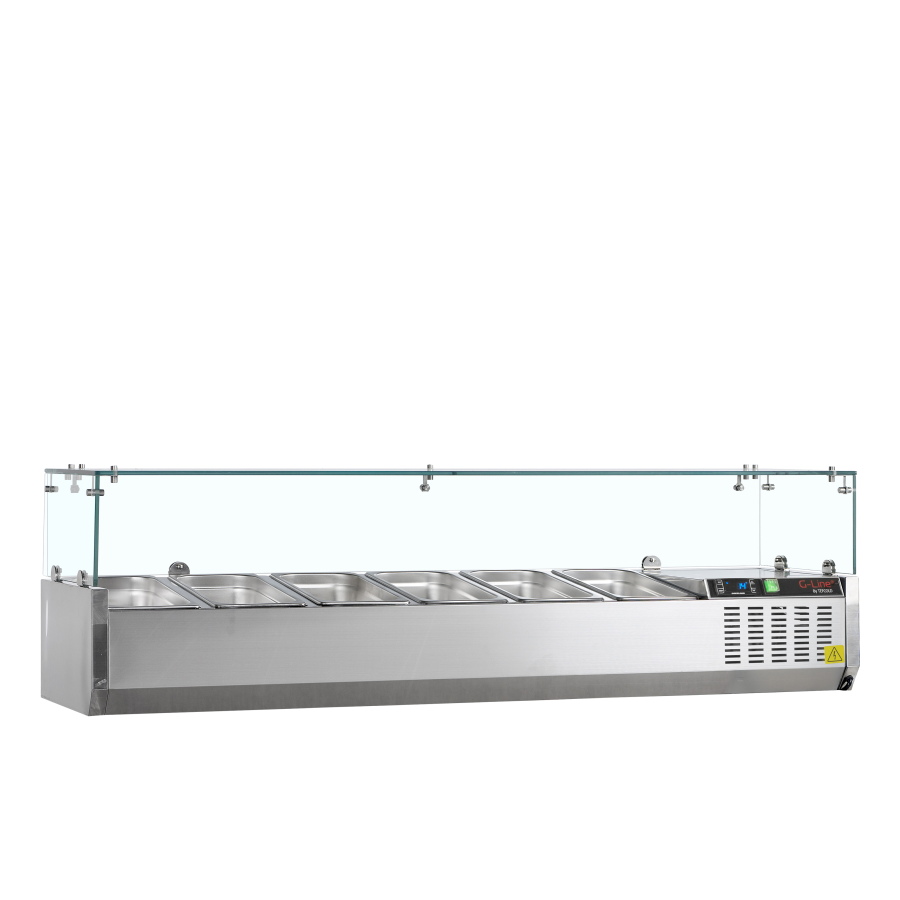 Vitrina de Ingredientes TEFCOLD GVC33-140 | Sobre Encimera | Estructura de Cristal | 6 x GN1/4 | 1400x335x448 mm