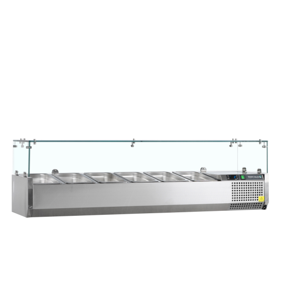 Vitrina de Ingredientes TEFCOLD VK38-150 | Sobre Encimera | 6 x GN1/3 | Acero Inoxidable SS304 | 1500x395x425 mm