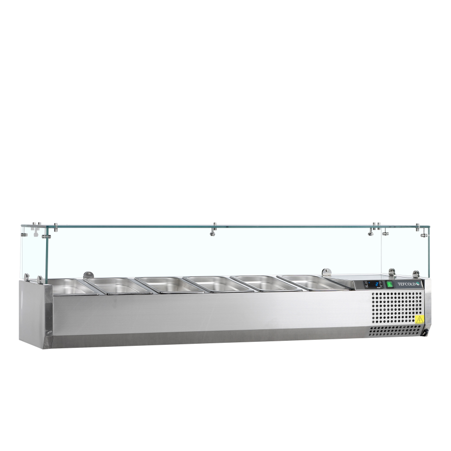 Vitrina de Ingredientes TEFCOLD VK38-150 | Sobre Encimera | 6 x GN1/3 | Acero Inoxidable SS304 | 1500x395x425 mm