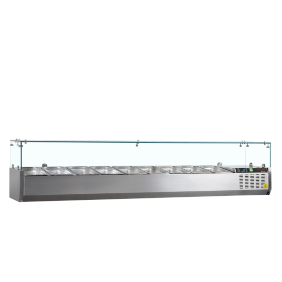 Vitrina de Ingredientes TEFCOLD GVC38-200 | Sobre Encimera | Estructura de Cristal | 9 x GN1/3 | 2000x395x448 mm